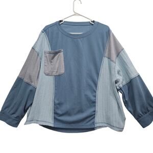Women's Multi Texture Blue Gray Colorblock Oversized Pullover Size XL Grunge